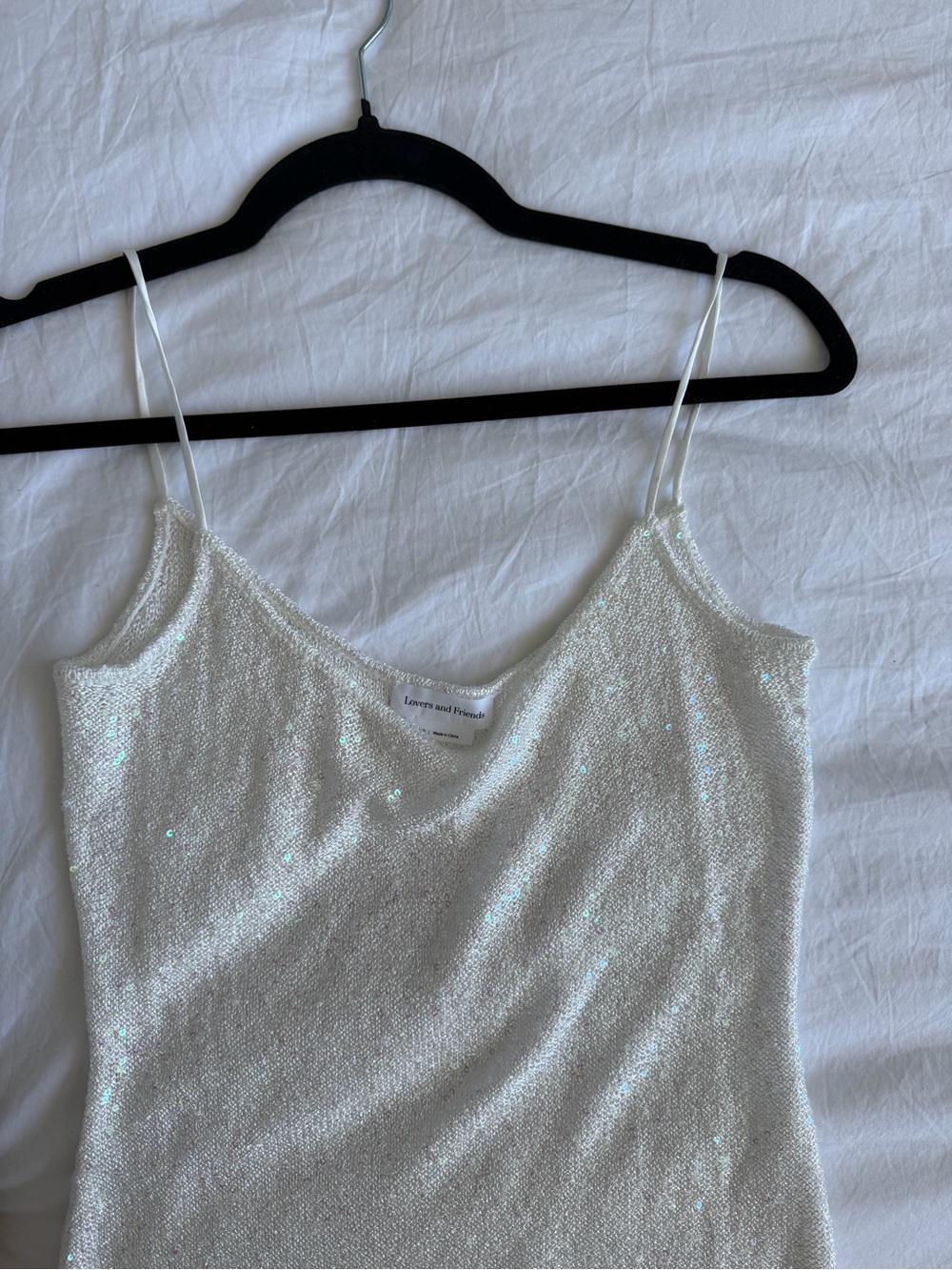 Ivory Sequin Slip Dress - Spaghetti Strap Maxi - Picture 2 of 4
